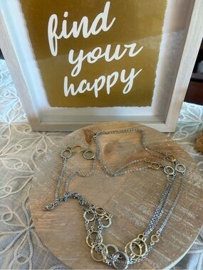 Mixed Metal Layered Circle Necklace | Silver & Gold Geometric Long Necklace